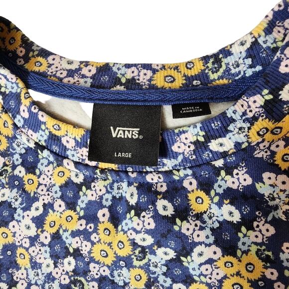 VANS Deco Ditzy Cropped Pullover Crew Fleece Flower Print Large - Picture 3 of 4